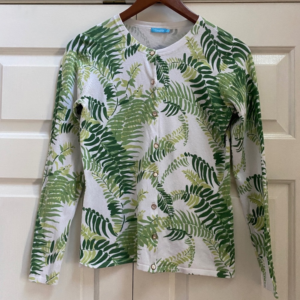 J.McLaughlin Cardigan Women XS Fern Leaf Botanical Button Front Classic Preppy